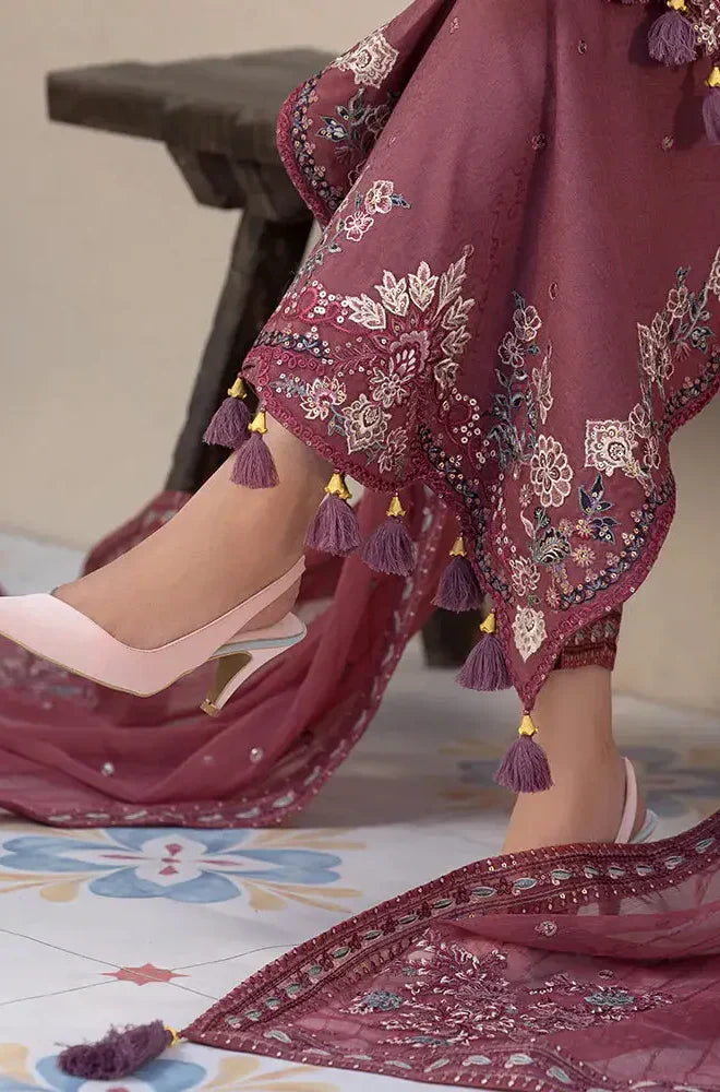 Elegant Mauve Embroidered 3 Piece Lawn Suit with Embroidered Dupatta for Women