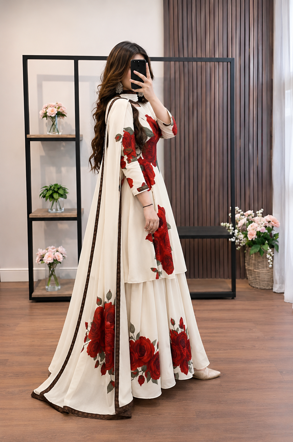 Ivory Rose Printed Chiffon Sharara Suit for Women