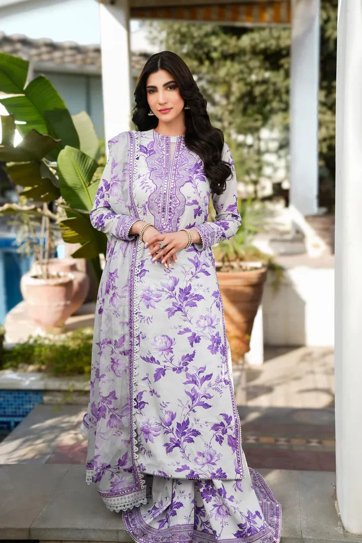 Lilac Floral Printed 3 Piece Lawn Suit for Women
