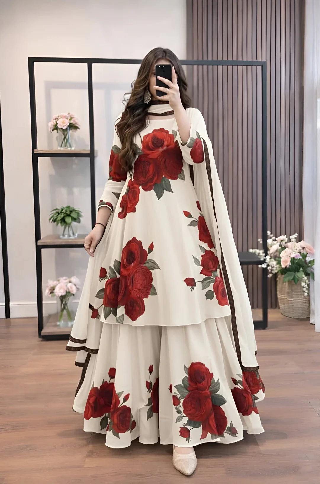 Ivory Rose Printed Chiffon Sharara Suit for Women
