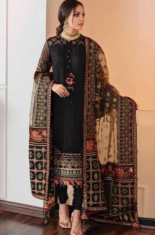 Luxury Black Embroidered 3-Piece Pakistani Lawn Suit with Organza Dupatta | Premium Women's Unstitched Eid & Festive Wear