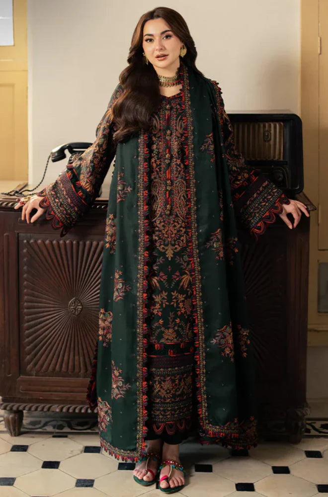 Luxury Dark Green Printed Lawn 3-Piece Suit for Women