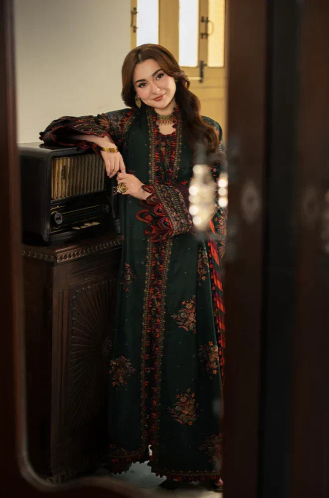 Luxury Dark Green Printed Lawn 3-Piece Suit for Women