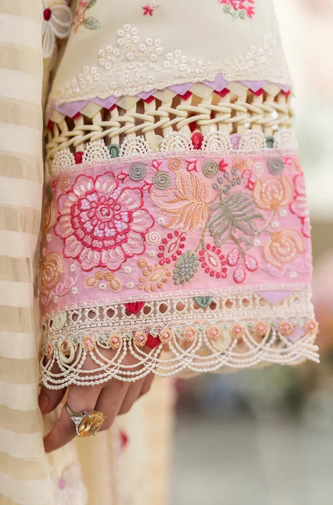 Elegant Ivory Floral Embroidered 3-Piece Pakistani Lawn Suit with Printed Dupatta | Luxury Women's Festive & Summer Wear