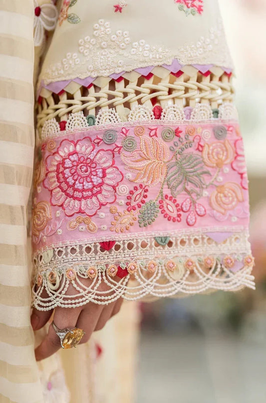 Elegant Ivory Floral Embroidered 3-Piece Pakistani Lawn Suit with Printed Dupatta | Luxury Women's Festive & Summer Wear