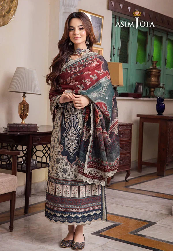 Women's Premium Navy Blue Printed 3-Piece Lawn Suit – Elegant Ethnic Kurta with Matching Trouser & Printed Dupatta | Summer Collection