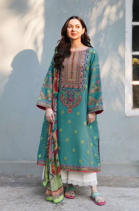 Elegant Teal Embroidered 3-Piece Pakistani Lawn Suit with Printed Dupatta | Women's Premium Casual & Festive Wear