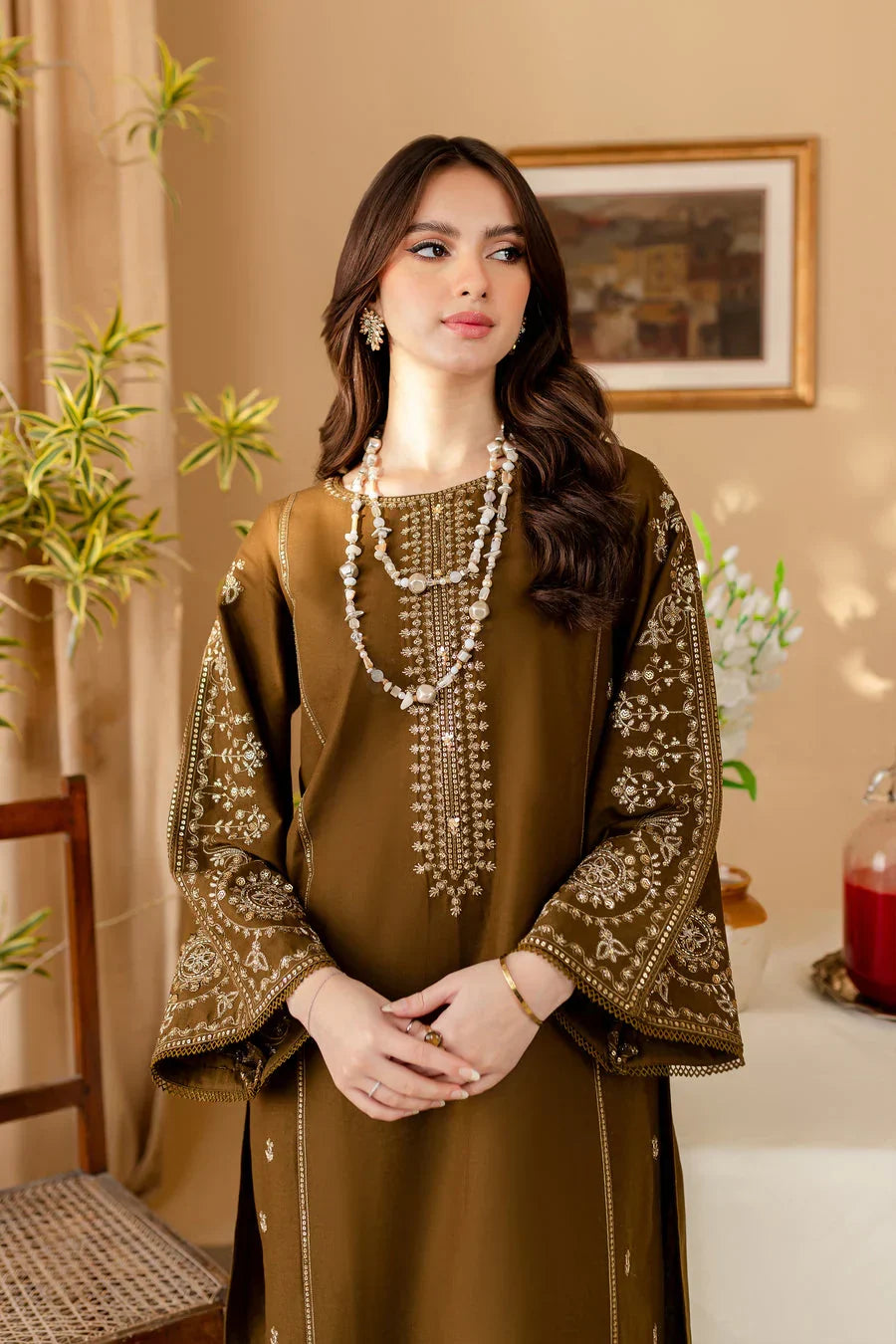 Elegant Olive Green Embroidered 2-Piece Co-Ord Set for Women | Premium Pakistani Casual & Semi-Formal Wear