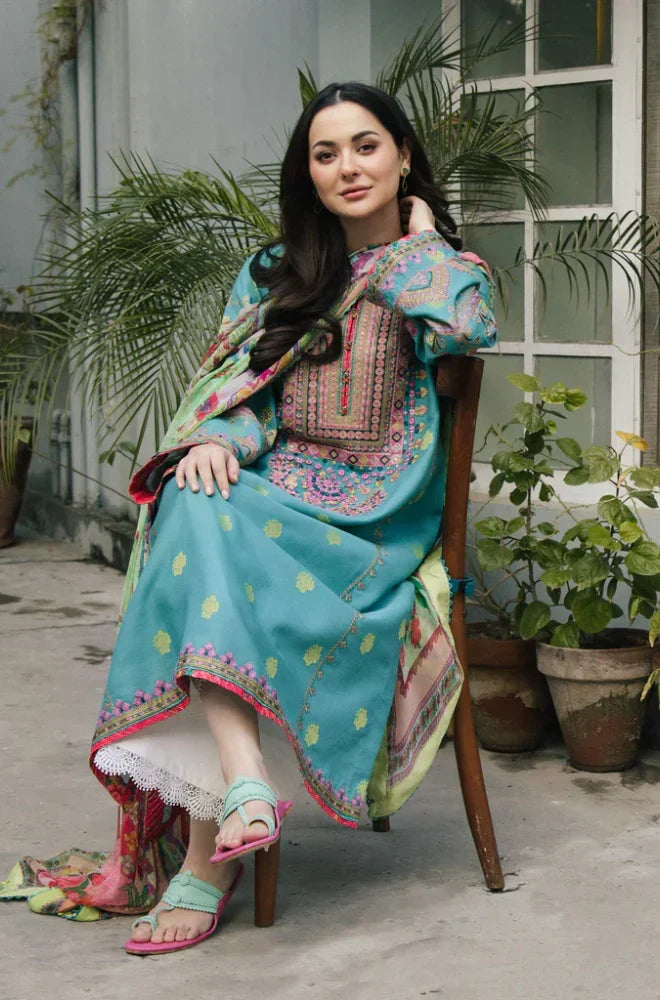 Elegant Teal Embroidered 3-Piece Pakistani Lawn Suit with Printed Dupatta | Women's Premium Casual & Festive Wear