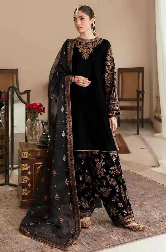 Luxury Black Embroidered 3 Piece Lawn Suit with Organza Dupatta for Women