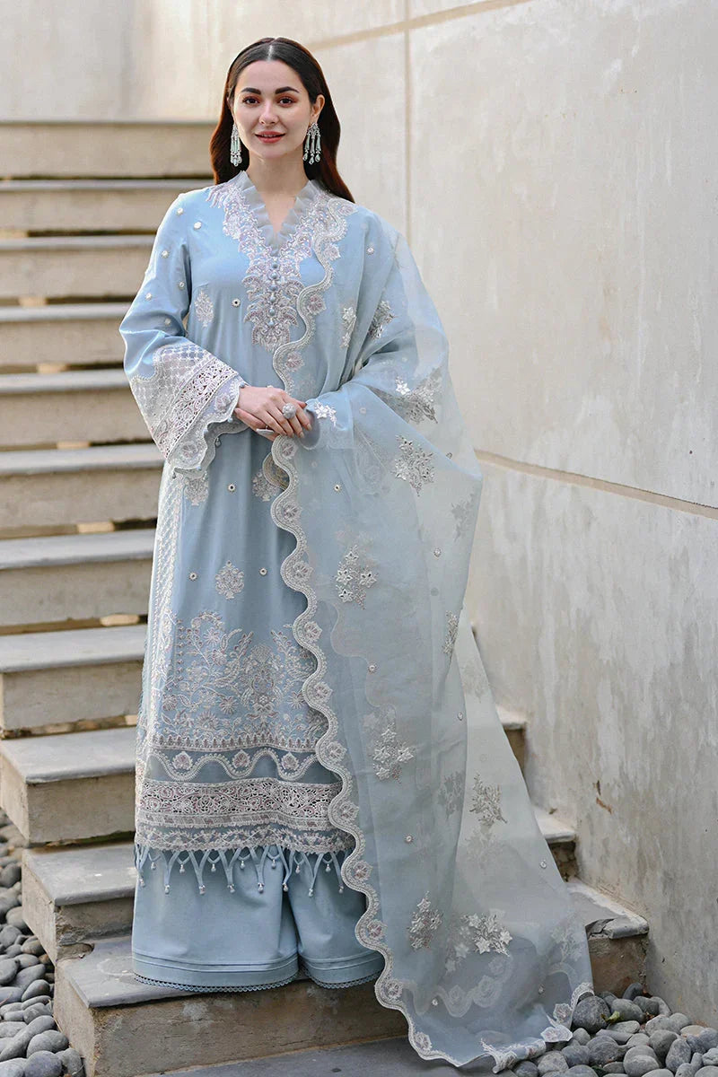 Ice Blue Embroidered 3 Piece Suit for Women