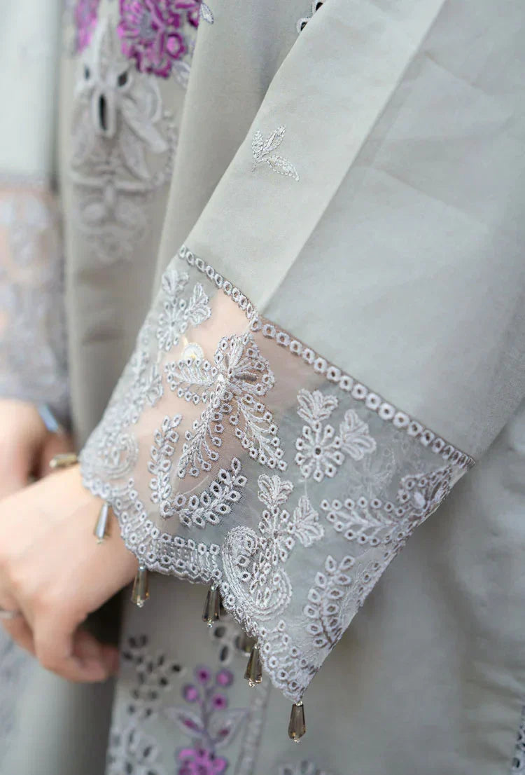 Elegant Grey Embroidered 3 Piece Lawn Suit with Embroidered Chiffon Dupatta for Women