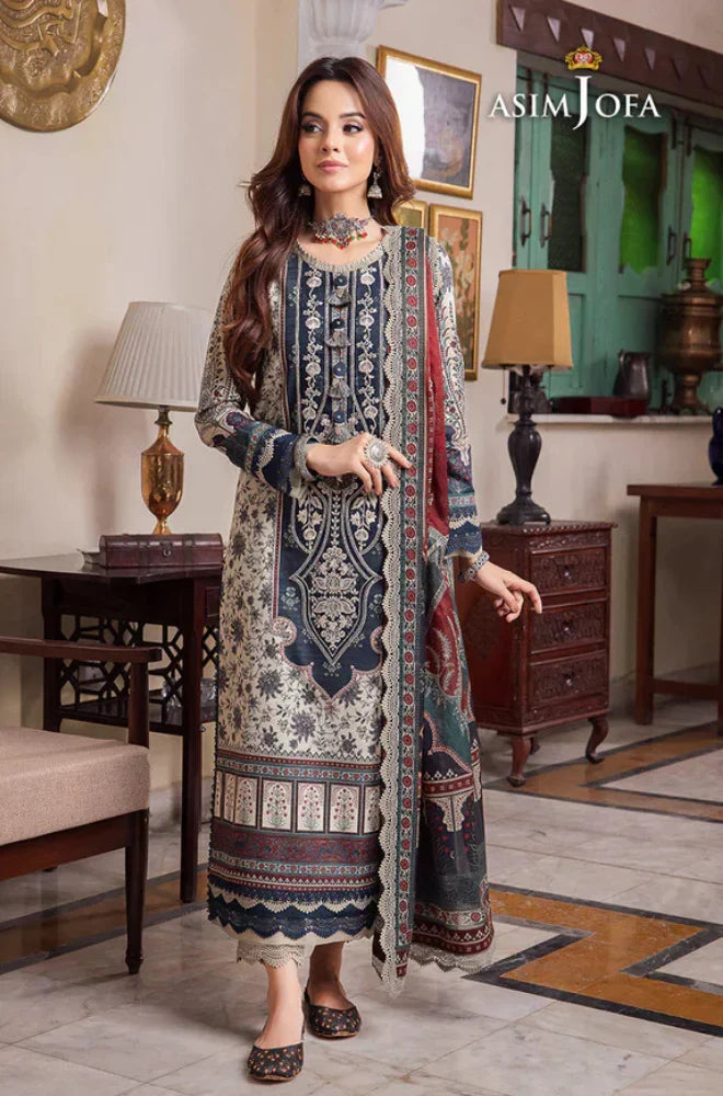 Women's Premium Navy Blue Printed 3-Piece Lawn Suit – Elegant Ethnic Kurta with Matching Trouser & Printed Dupatta | Summer Collection