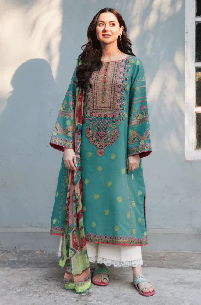 Elegant Teal Embroidered 3-Piece Pakistani Lawn Suit with Printed Dupatta | Women's Premium Casual & Festive Wear