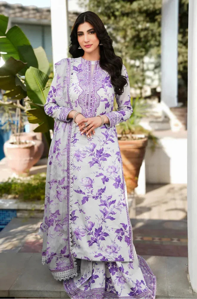 Lilac Floral Printed 3 Piece Lawn Suit for Women