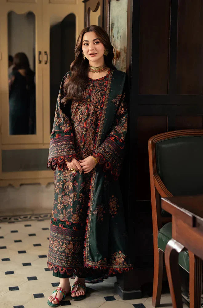 Luxury Dark Green Printed Lawn 3-Piece Suit for Women