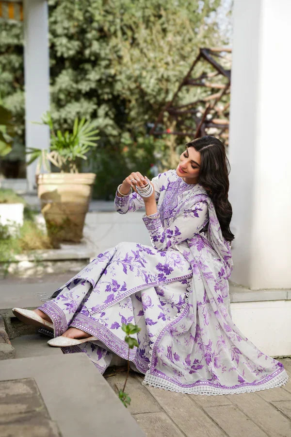 Lilac Floral Printed 3 Piece Lawn Suit for Women