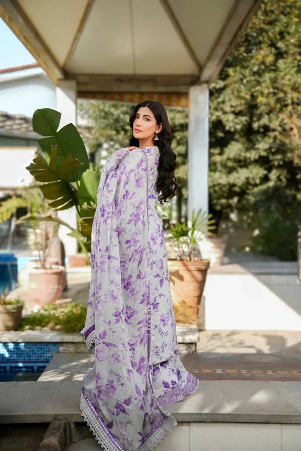 Lilac Floral Printed 3 Piece Lawn Suit for Women