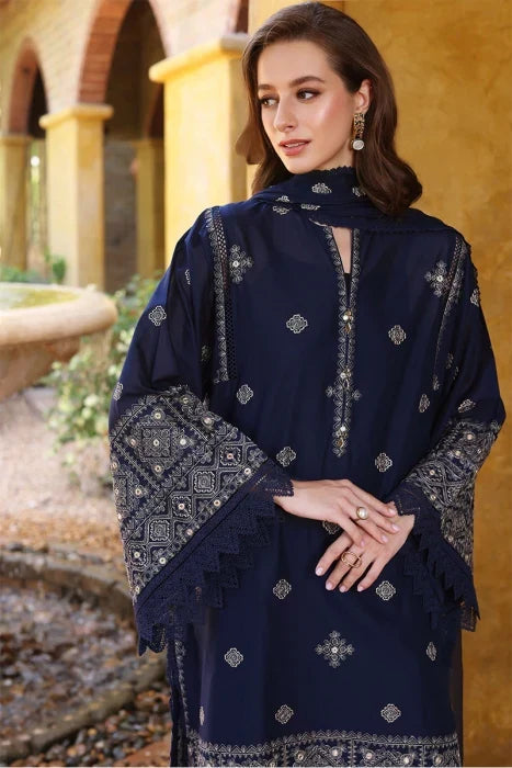 Luxury Navy Blue Embroidered 3-Piece Pakistani Suit with Chiffon Dupatta | Premium Women's Formal & Festive Wear