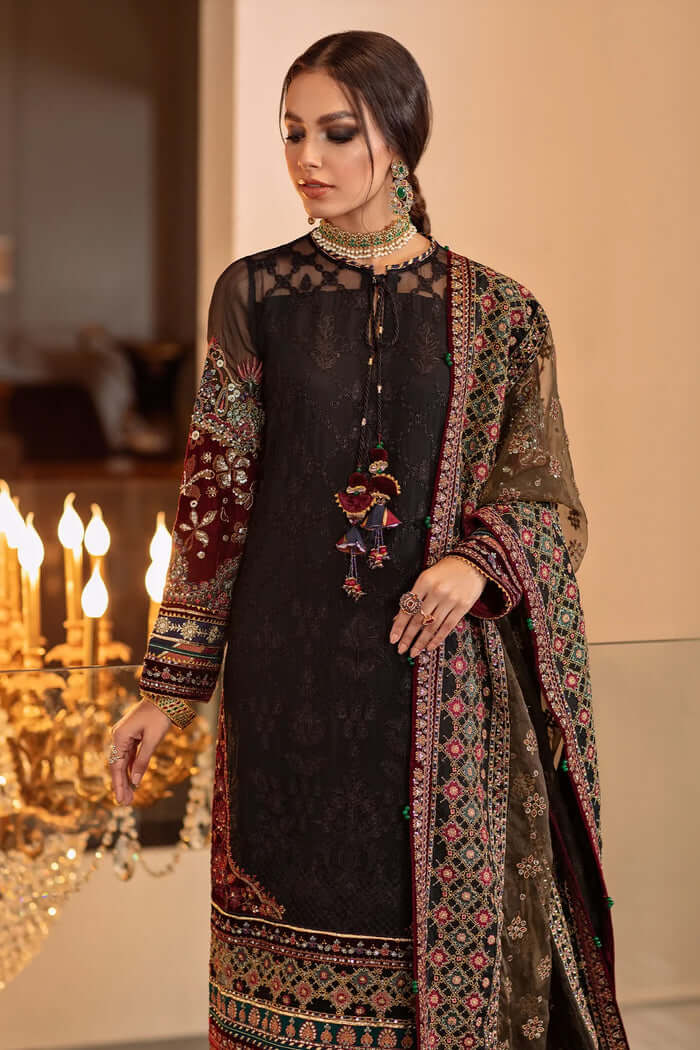 Luxury Black Embroidered 3-Piece Pakistani Lawn Suit with Organza Dupatta | Premium Women's Unstitched Eid & Festive Wear